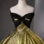 Vintage / Retro Black Gold Ball Gown Prom Dresses 2024 Strapless Sleeveless Backless Floor-Length / Long Prom Formal Dresses