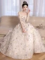 Chic / Beautiful Ivory Pearl Sequins Appliques Prom Dresses 2024 A-Line / Princess Off-The-Shoulder Short Sleeve Backless Floor-Length / Long Prom Formal Dresses