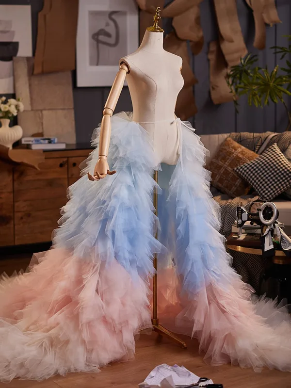 Fashion Two Tone Handmade  Cascading Ruffles Prom shawl 2025 Tulle