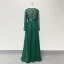 Chic / Beautiful Dark Green Sequins Evening Dresses 2023 A-Line / Princess V-Neck Long Sleeve Chiffon Sash Floor-Length / Long Evening Party Formal Dresses