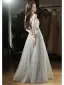 Charming Sky Blue Beading Evening Dresses 2022 A-Line / Princess Off-The-Shoulder Sleeveless Backless Floor-Length / Long Evening Party Formal Dresses