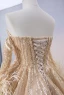 Luxury / Gorgeous Champagne Handmade  Beading Sequins Tassel Prom Dresses 2024 Ball Gown Strapless Short Sleeve Backless Court Train Prom Formal Dresses