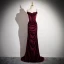 Charming Burgundy Velvet Flower Evening Dresses 2024 Trumpet / Mermaid Spaghetti Straps Sleeveless Backless Sweep Train Evening Party Formal Dresses