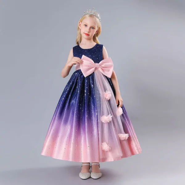 Chic / Beautiful Burgundy Sequins Appliques Birthday Flower Girl Dresses 2023 A-Line / Princess Sleeveless Bow Sash Floor-Length / Long Flower Girl Dresses