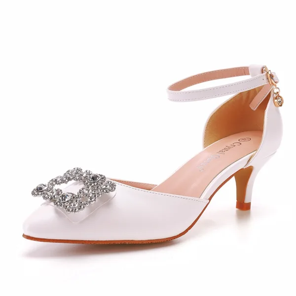 Chic / Belle Blanche Faux Diamant Chaussure De Mariée 2023 Bride Cheville 5 cm Talons Aiguilles À Bout Pointu Mariage Sandales Talons Hauts