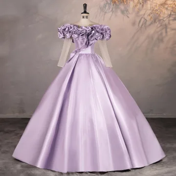 Élégant Lavande Robe De Bal 2025 Robe Boule Volants Encolure Dégagée 1 2 Manches Dos Nu Longue Robe De Ceremonie