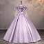 Elegant Lavender Prom Dresses 2025 Ball Gown Ruffle Scoop Neck 1/2 Sleeves Backless Floor-Length / Long Formal Dresses