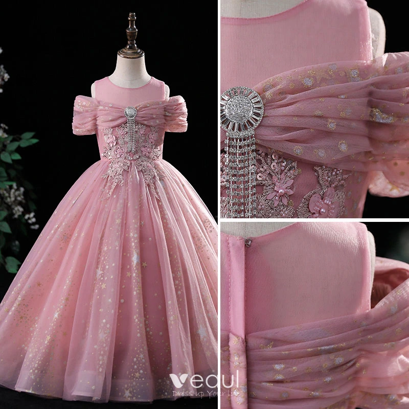 Haloumoning Elegante meisjesjurk met lange mouwen, kids jurken, A-lijn, plooirok, ronde hals, vloeiende midi-jurk, paars, 5-6 Jaar