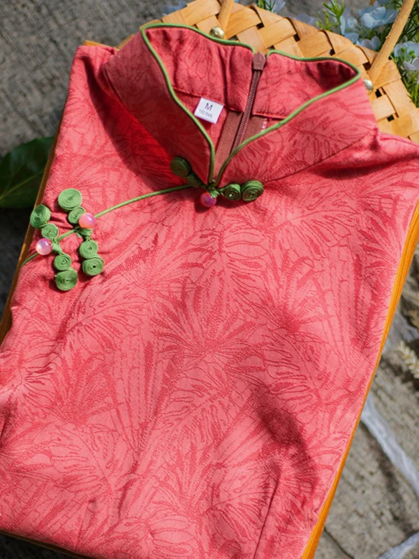Chinese style Watermelon Tea-length Prom Cheongsam 2024 Trumpet / Mermaid High Neck Bell sleeves