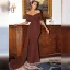 Elegant Red Evening Dresses 2022 Trumpet / Mermaid Bow Off-The-Shoulder Short Sleeve Backless Floor-Length / Long Evening Party Formal Dresses