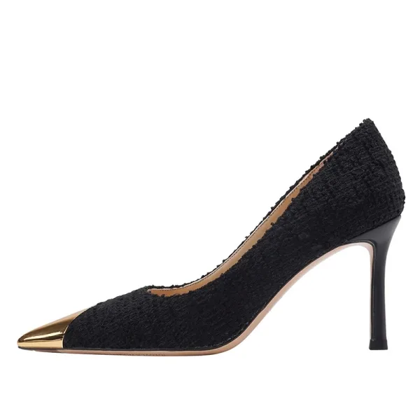 Fashion Black Evening Party Leather Pumps 2024 8 cm Stiletto Heels Pointed Toe Pumps High Heels