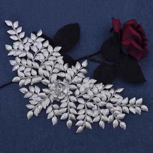 Vintage / Originale Argenté Fait main Faux Diamant Feuille Accessoire Cheveux Mariage Bijoux Mariage 2023 Mariage