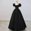Vintage / Retro Black Evening Dresses Prom Dresses 2022 A-Line / Princess Crossed Straps Beading Puffy Short Sleeve Backless Solid Color Floor-Length / Long Satin Square Neckline Dancing Formal Dresses