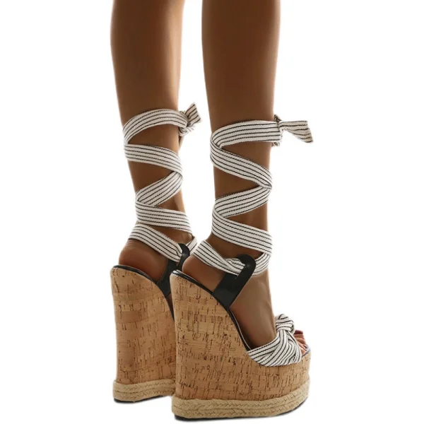 Fashion Black Street Wear Womens Sandals 2023 Ankle Strap Waterproof 17 cm Wedges Open / Peep Toe Sandals High Heels