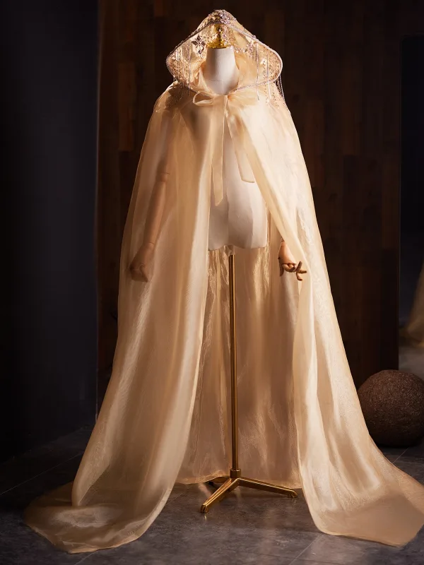 Luxury / Gorgeous Gold Handmade  Butterfly Lace Flower Rhinestone Prom Shawls cloak 2025
