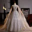 Luxury / Gorgeous Gold Beading Sequins Prom Dresses Ball Gown 2024 Off-The-Shoulder Long Sleeve Backless Floor-Length / Long Prom Formal Dresses