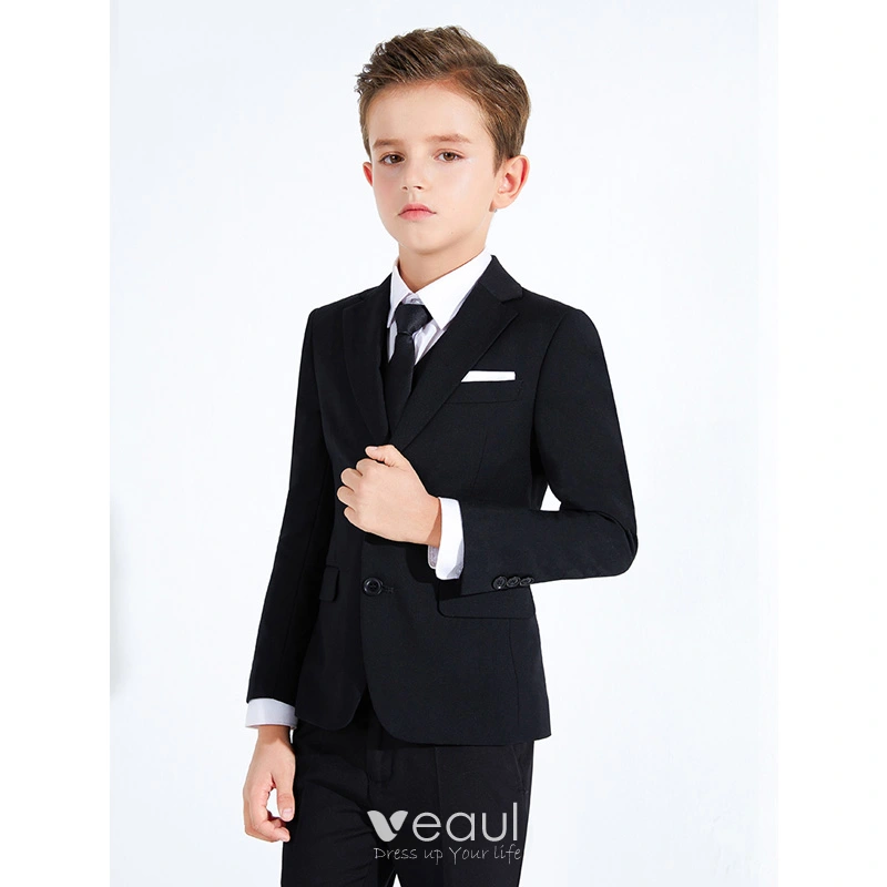 Fashion Black 6 piece Long Sleeve Boys Wedding Suits 2023 Wedding