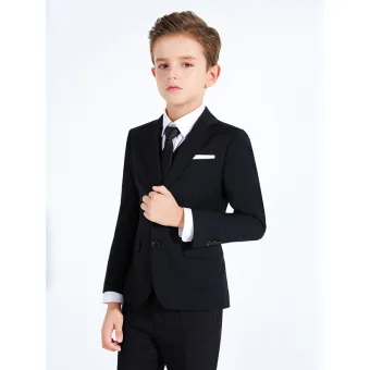 Mode Noire 6 Pièces Manches Longues Costume Garçon Mariage 2023 Mariage Manteau Pantalon Chemise Cravate Gilet