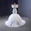 High-end White Handmade  Beading Pearl Sequins Wedding Dresses 2023 Trumpet / Mermaid Scoop Neck Short Sleeve Court Train Wedding