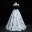 Elegant Black Printing Rhinestone Prom Dresses 2023 Ball Gown Spaghetti Straps Bow Short Sleeve Backless Floor-Length / Long Formal Dresses