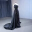 Haut de Gamme Noire Fait main Perlage Robe De Soirée 2023 Trompette / Sirène Bustier Sans Manches Dos Nu Train De Balayage Robe De Ceremonie
