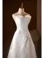 Elegant White Lace Flower Appliques Satin Wedding Dresses 2025 A-Line / Princess Strapless Sleeveless Backless Floor-Length / Long Wedding