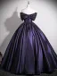 Vintage / Retro Purple Prom Dresses 2025 Ball Gown Bow Off-The-Shoulder Short Sleeve Backless Floor-Length / Long Formal Dresses
