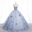 Chic / Beautiful Sky Blue Appliques Prom Dresses 2022 Ball Gown Strapless Long Sleeve Backless Floor-Length / Long Prom Formal Dresses