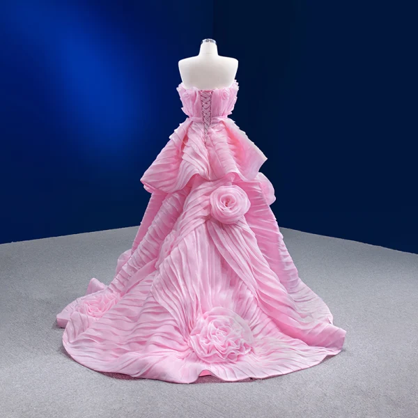 Haut de Gamme Haute Basse Rougissant Rose Volants en Cascade Asymétrique Robe De Bal 2022 Robe Boule Bustier Sans Manches Dos Nu Promo Robe De Ceremonie