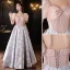 Chic / Beautiful Blushing Pink Grey Prom Dresses 2023 A-Line / Princess Square Neckline Puffy Short Sleeve Backless Floor-Length / Long Prom Formal Dresses
