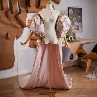 Mode Rougissant Rose Fait Main Gonflée Manches Courtes Promo Châle 2025