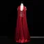 Chinese style Burgundy Printing Prom Dresses 2025 A-Line / Princess Off-The-Shoulder Short Sleeve Backless Floor-Length / Long Prom Formal Dresses