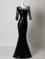 Sparkly Black Sequins Rhinestone Evening Dresses 2026 Trumpet / Mermaid Scoop Neck 3/4 Sleeve Floor-Length / Long Formal Dresses