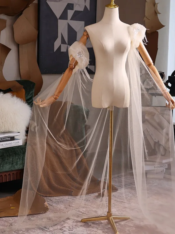 Chic / Beautiful White Handmade Tassel Prom shawl 2025 Tulle