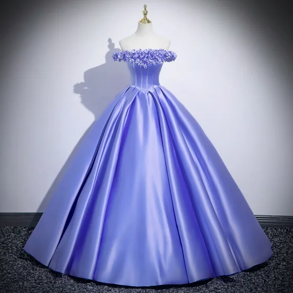 Élégant Lavande Appliques Robe De Bal 2025 Robe Boule De l'épaule Manches Courtes Dos Nu Longue Robe De Ceremonie