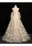 Chic / Beautiful Champagne Lace Flower Prom Dresses 2024 A-Line / Princess Strapless Sleeveless Backless Floor-Length / Long Prom Formal Dresses