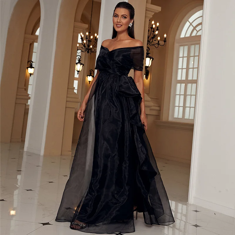 slim fit dress slacks Black sweetheart A line chiffon lace long prom dress, black evening dr –  dresstby main image 0