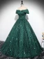 Vintage / Retro Dark Green Beading Sequins Prom Dresses 2024 Ball Gown Off-The-Shoulder Sleeveless Backless Floor-Length / Long Prom Formal Dresses