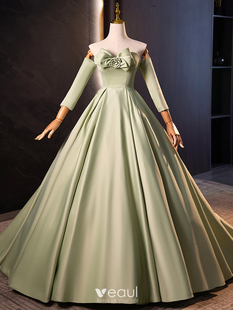 Sage Green Prom Dress Satin Embroidered Sage Green Prom Dresses Floral Half  Sleeves Flower Maxi Dr  MyChicDress To 4 Dusty Sage Prom Dresses - Long &  Short Prom Gowns | Stacees