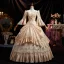 Vintage / Retro Medieval Champagne Sequins Lace Flower Cascading Ruffles Prom Dresses 2025 Ball Gown Scoop Neck Bell sleeves Floor-Length / Long Prom Formal Dresses