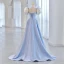 Elegant Sky Blue Pearl Prom Dresses Prom Dresses 2023 A-Line / Princess Square Neckline Puffy Short Sleeve Bow Backless Floor-Length / Long Prom Formal Dresses
