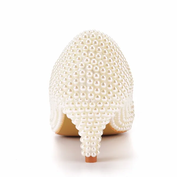Élégant Blanche Perle Chaussure De Mariée 2023 5 cm Talons Aiguilles À Bout Pointu Mariage Escarpins Talons Hauts