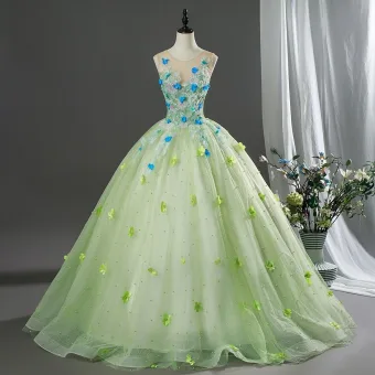 Blomsterfe Salvie Grønn Appliques Beading Ballkjoler 2026 Ballkjole Scoop Halsen Uten Ermer Ryggløse Lange Formelle Kjoler