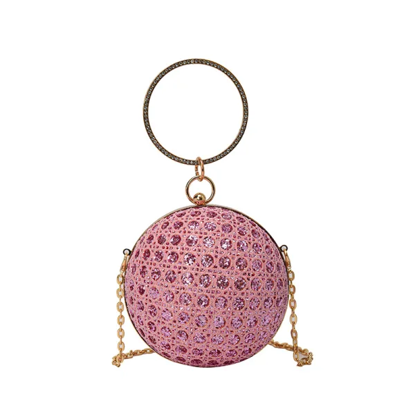 Mote Sukkertøyrosa Rhinestone Paljetter Runde Aften Clutch Veske 2023 Legering