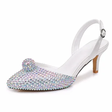 Piękne Multi Kolory Rhinestone Białe Buty Ślubne 2026 6 Cm Szpilki Szpiczaste Ślub Wysokie Obcasy