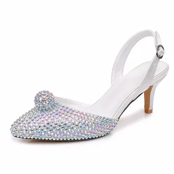 Schöne Multifarben Strass Weiß Brautschuhe 2026 6 Cm Stilettos Spitzschuh Hochzeit Hochhackige