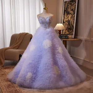Sexy Lavender Beading Sequins Rhinestone Pleated Prom Dresses 2024 Ball Gown Strapless Sleeveless Backless Floor Length Long Prom Formal Dresses