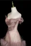 Haut de Gamme Rougissant Rose Appliques Faux Diamant Paillettes Volants en Cascade Robe De Bal 2025 Princesse De l'épaule Sans Manches Dos Nu Longue Robe De Ceremonie
