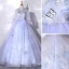 Schöne Himmelblau Spitze Blumen Schmetterling Applikationen Ballkleider 2022 Ballkleid Stehkragen Kurze Ärmel Lange Festliche Kleider