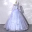 Schöne Himmelblau Spitze Blumen Schmetterling Applikationen Ballkleider 2022 Ballkleid Stehkragen Kurze Ärmel Lange Festliche Kleider